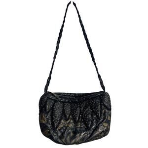 Vintage Rita Diana for Mylinka Black Metallic Rhinestone Leather Crossbody Purse